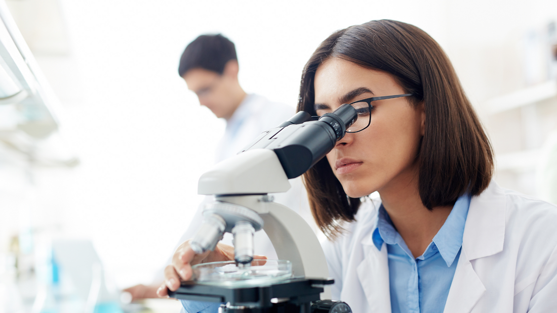 scientist looking through a microscope